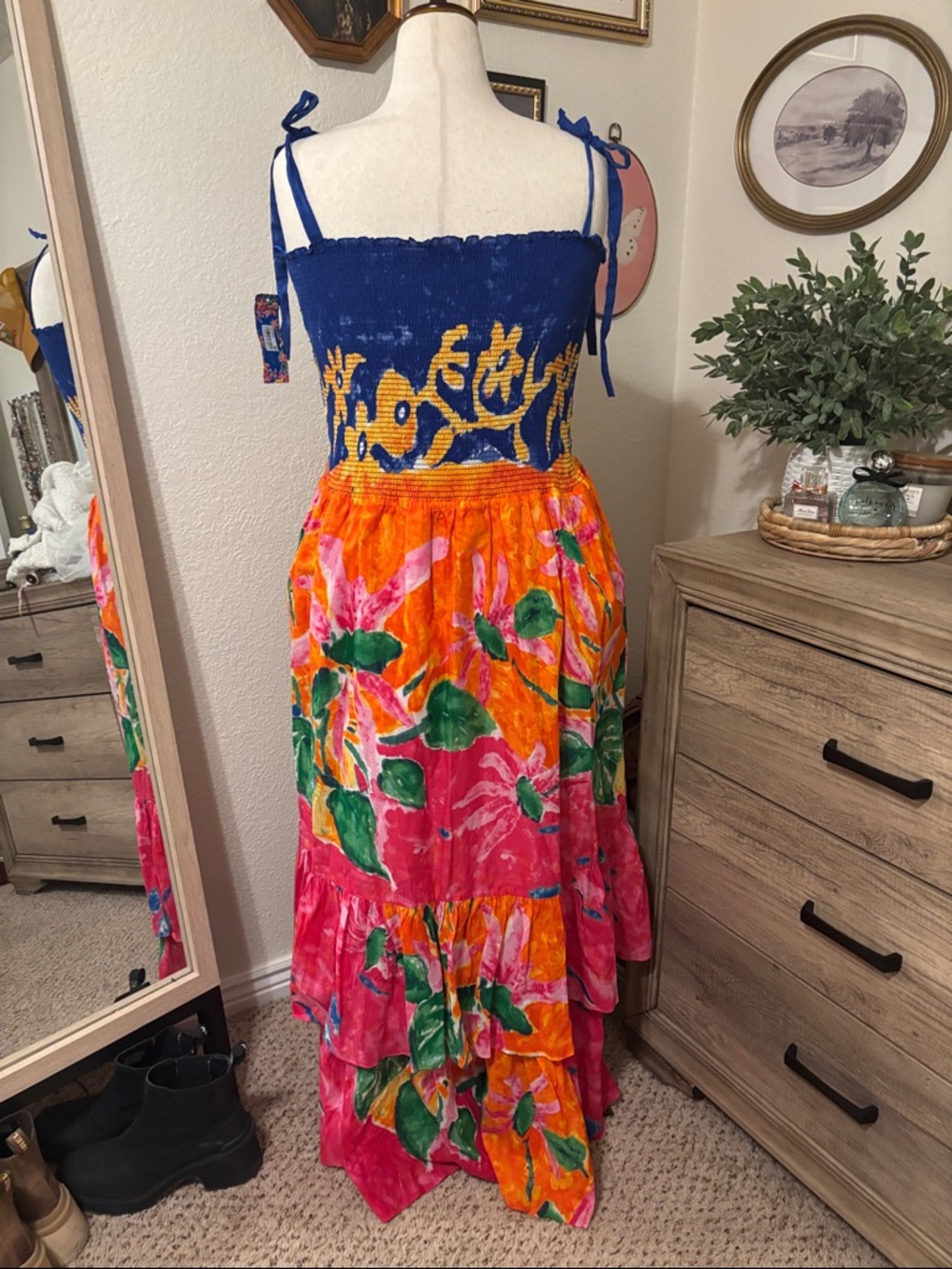 Lauren Ralph Lauren-Floral Tiered Maxi Dress in Blue, Orange, Pink & Green-2X - Picture 5 of 8